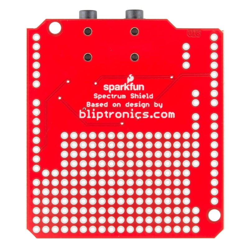 Spark Fun Spectrum Shield MSGEQ7 Graphic Equalizer Display Filter populated with Two 1/8" Stereo Jacks, Split Stereo Audio Input into 7 Bands per Channel - Image 2